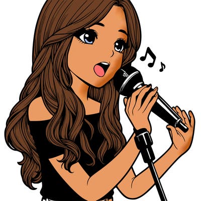 realistic girl using a mic to sing