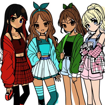teen manga girls group of 4
