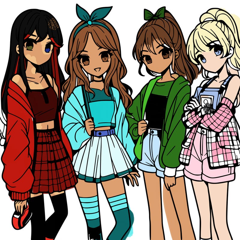 teen manga girls group of 4