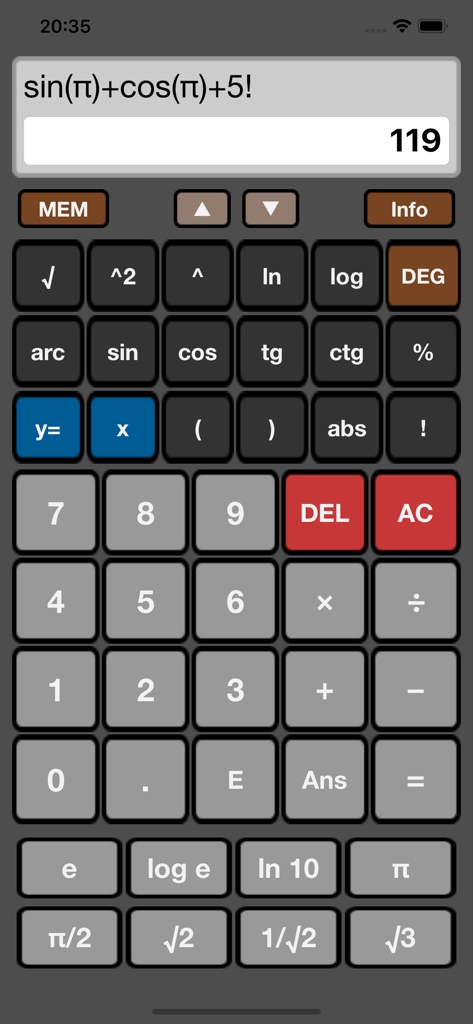 Scientific Calculator Premium - Scientific Calculator Premium app interface on iPhone showing complex math equations and functions