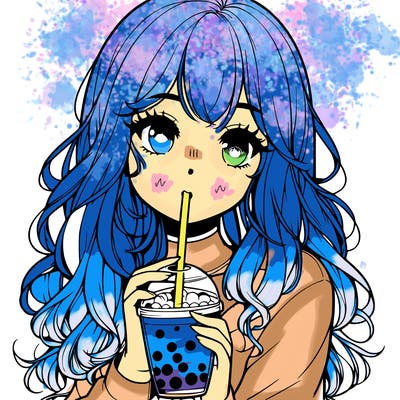 realistic girl drink a boba