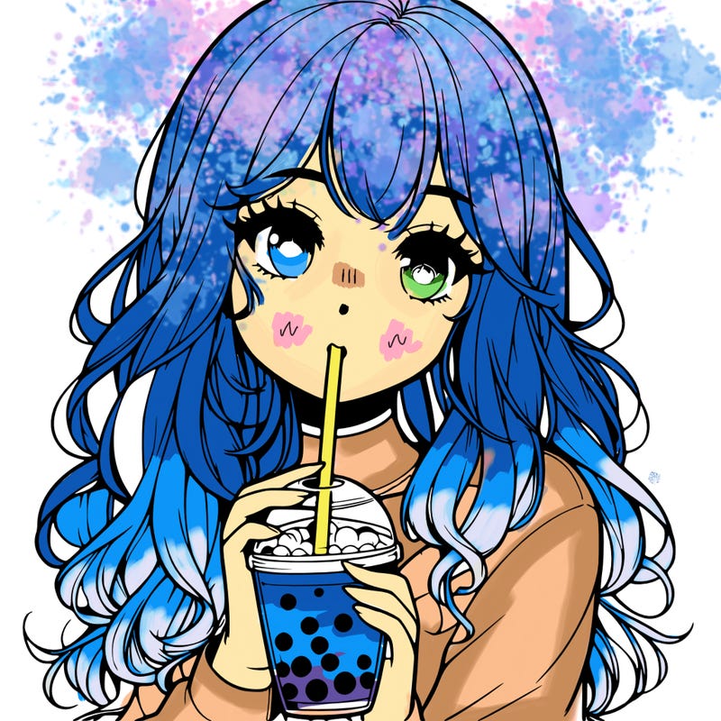realistic girl drink a boba
