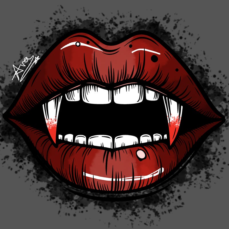 lips with vampire teeth