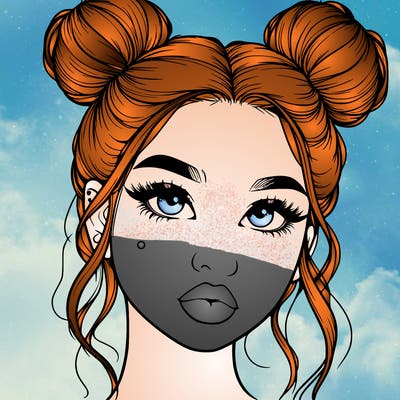 realistic girl with two buns on her hair and lips