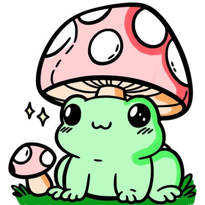 a cute frog with a mushroom hat