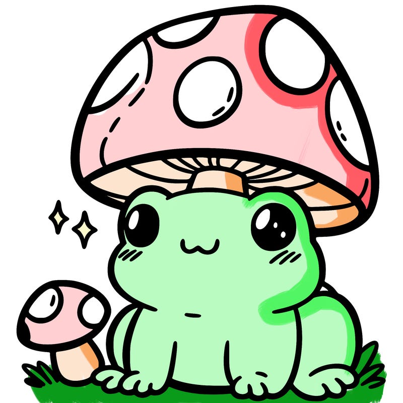 a cute frog with a mushroom hat