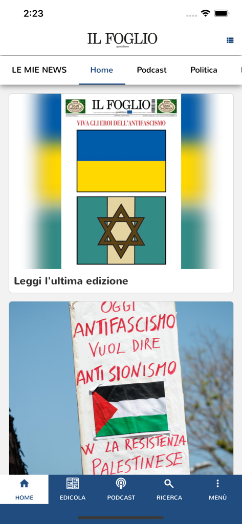 Il Foglio - Il Foglio news app home screen displaying the latest newspaper edition and political articles