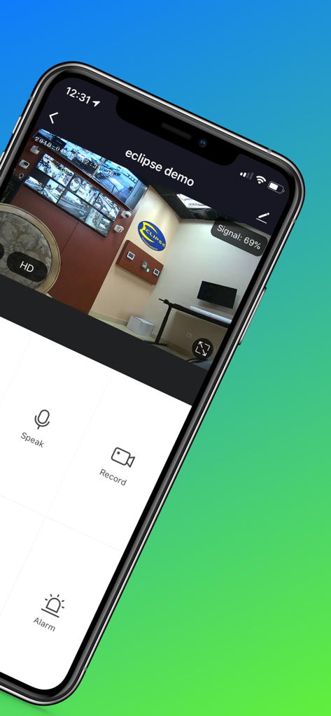 Eclipse Home 앱 스마트 보안 카메라 피드 표시 스마트폰, 말하기, 녹화, 알람 원격 제어 옵션 포함