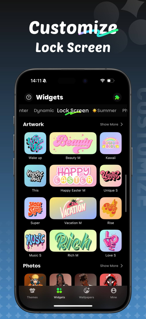 iThemes - Easy Widgets & Icons - Un menu di widget colorati ed estetici per la schermata di blocco nell'app iThemes per la personalizzazione dell'iPhone