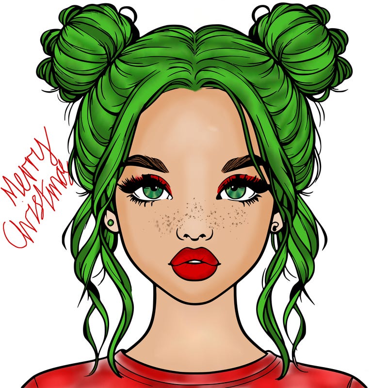 realistic girl with two buns in hair and lips