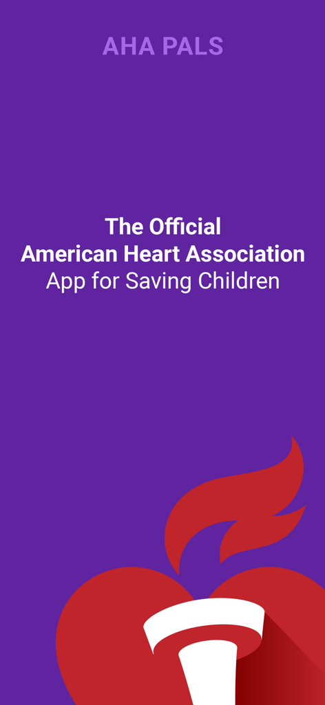AHA PALS - Pantalla de inicio de la aplicación oficial AHA PALS de la American Heart Association para salvar niños