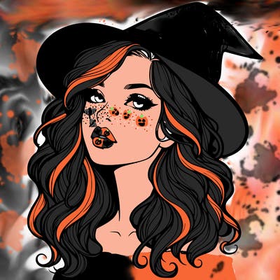 realistic witch girl with wavy hair and lips