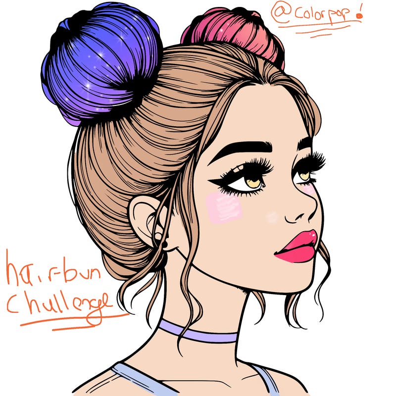 realistic girl with buns on the top of her head