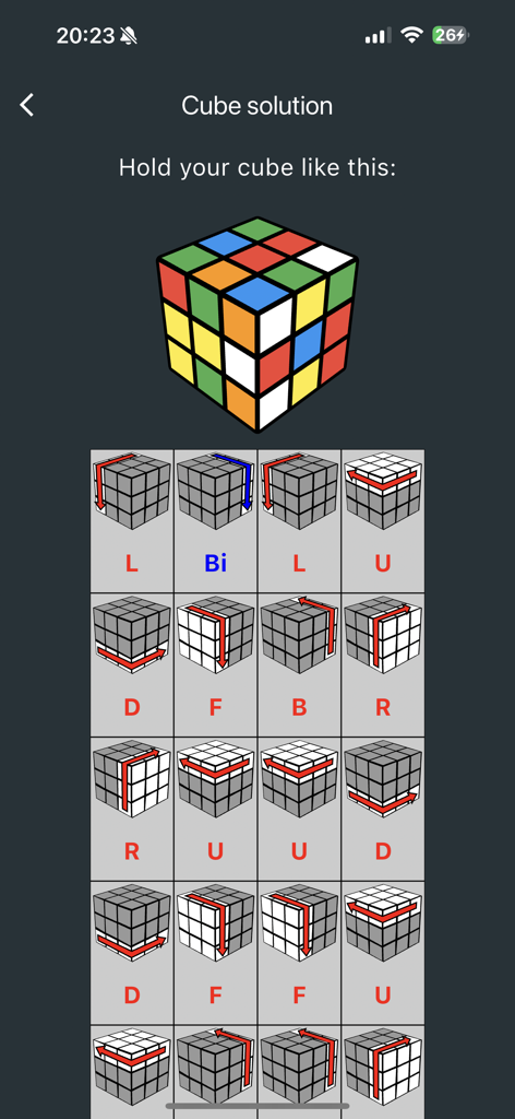 Rubik's Cube Solver & Tutorial - Rubiks Cube solver app showing step by step moves and notations
