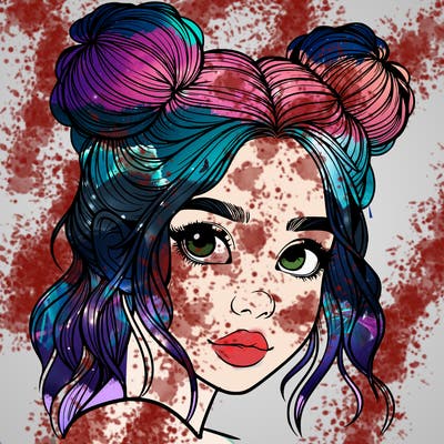 realistic girl with hair buns on her head