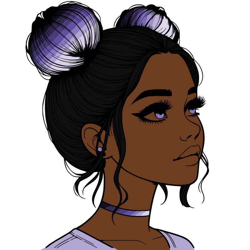 realistic girl with buns on the top of her head