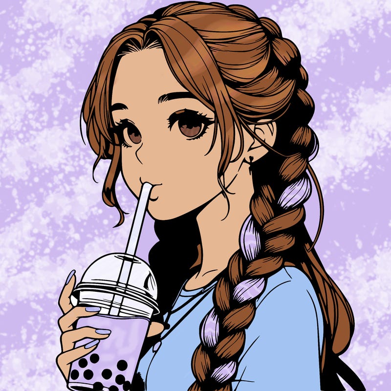 realistic girl with braided hair drinking boba