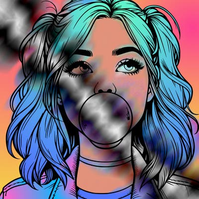 realististic girl blowing bubble -gum