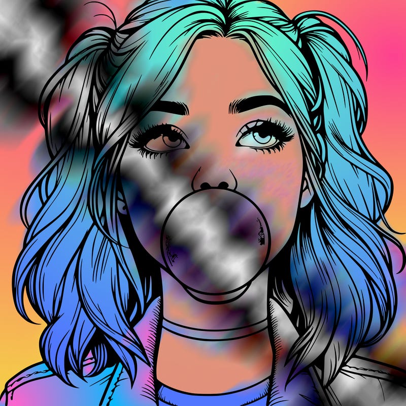 realististic girl blowing bubble -gum