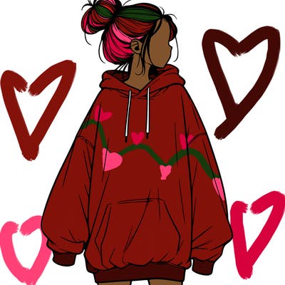 realistic girl with a oversized sweatshirt on and a bun