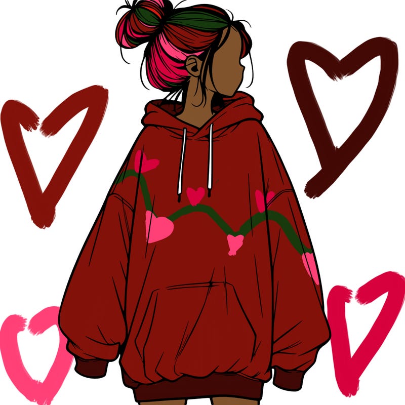 realistic girl with a oversized sweatshirt on and a bun