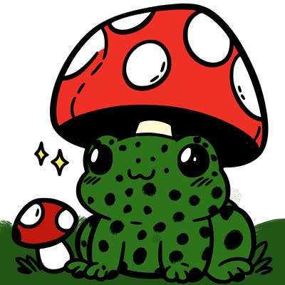 a cute frog with a mushroom hat