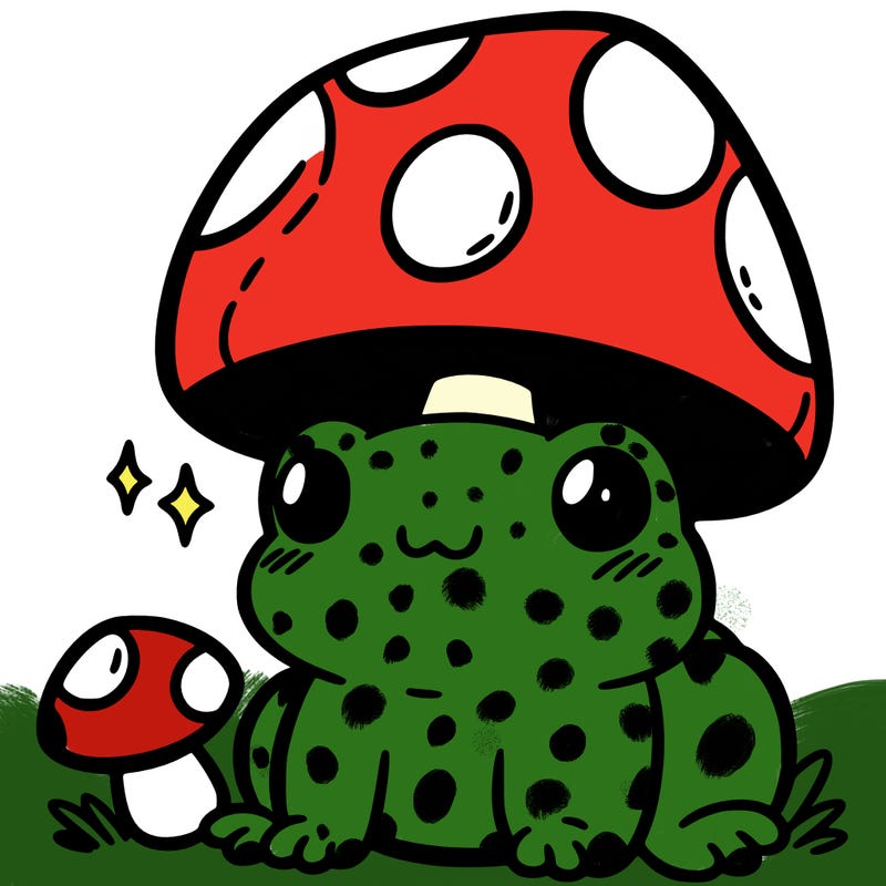 a cute frog with a mushroom hat