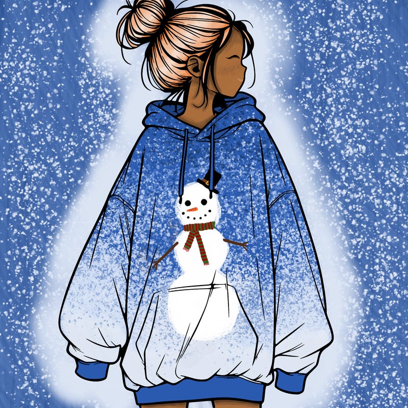 realistic girl with a oversized sweatshirt on and a bun