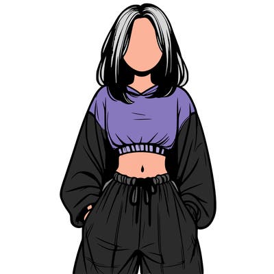 realistic girl faceless with baggy pants and a crop top
