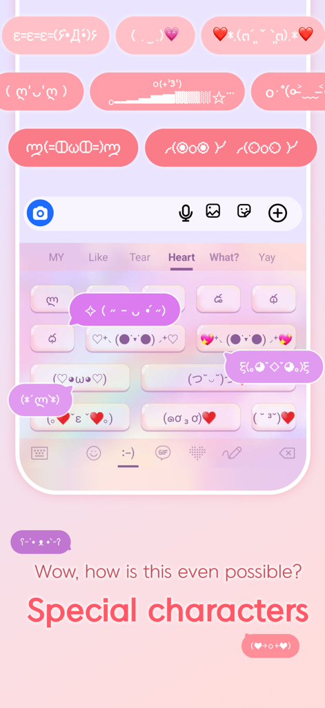 Design Keyboard - Theme, Emoji - Custom mobile keyboard with pink aesthetic and cute text emoticons