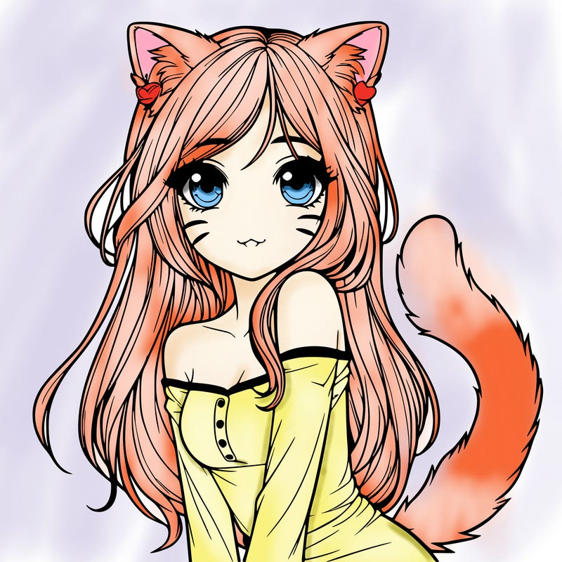 realistic girl with cat ears and tail