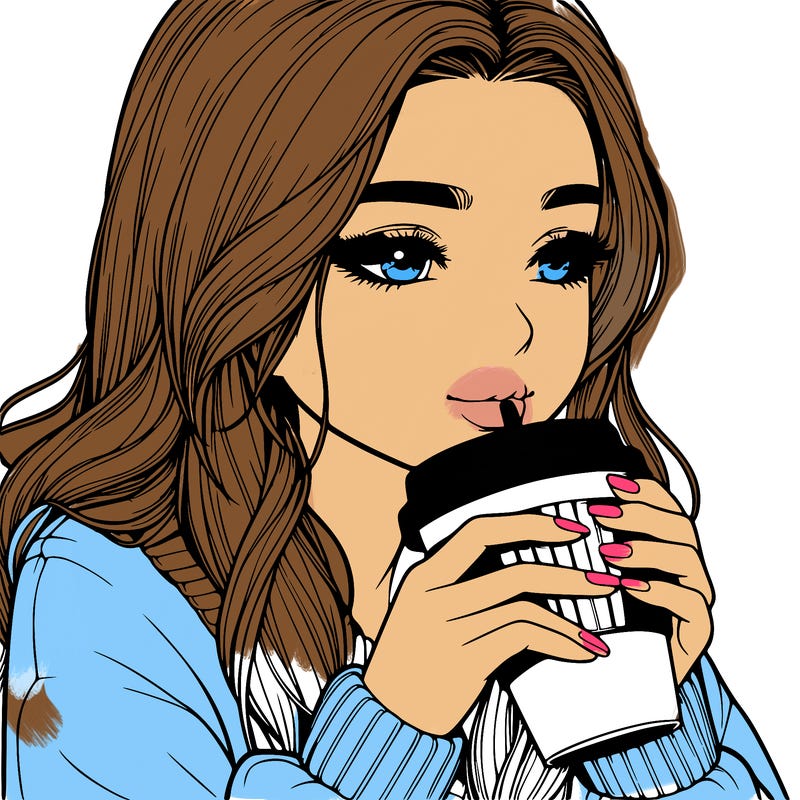 realistic girl drinking coffee