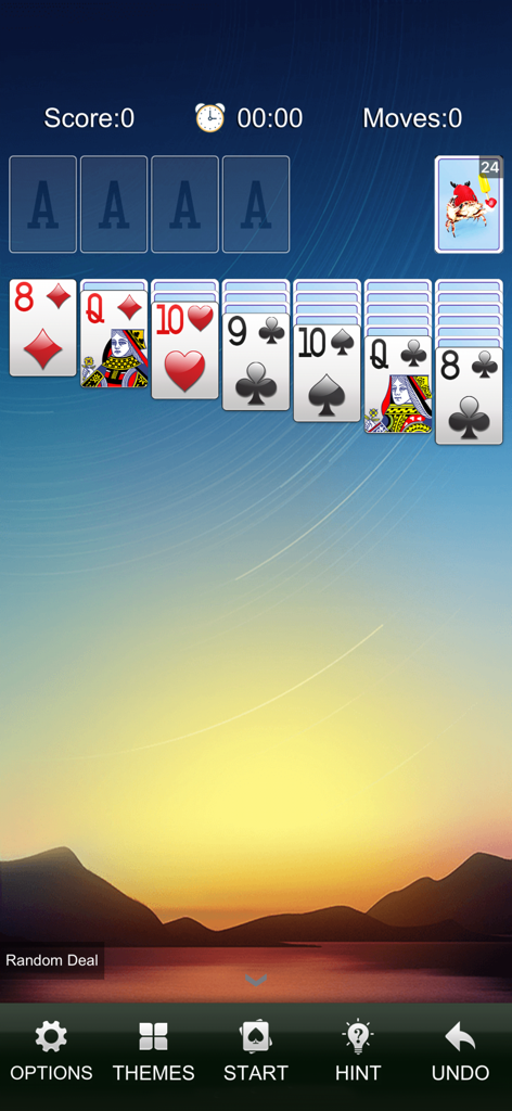 Solitaire - Klondike Games - Juego de Solitario Klondike clásico con cartas grandes y un fondo escénico de atardecer