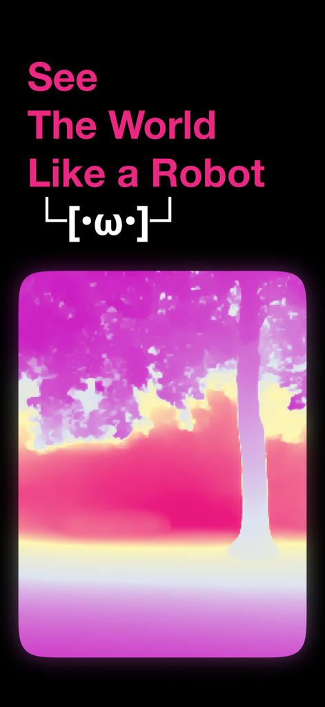 Night Vision Camera ° - Uma árvore exibida em um estilo de mapa de profundidade colorido representando um efeito de visão robótica do sensor LiDAR