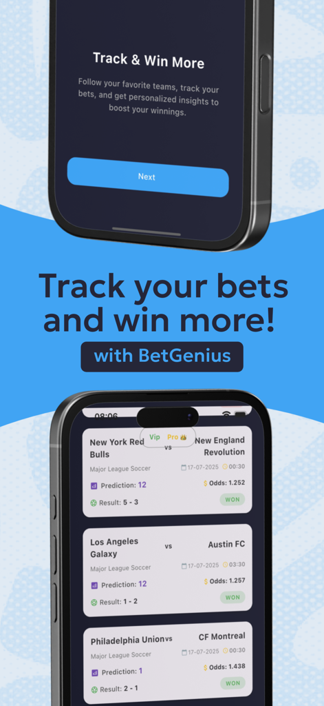 IntelPicks - Football stats - IntelPicks app interface showing football match predictions odds and winning results