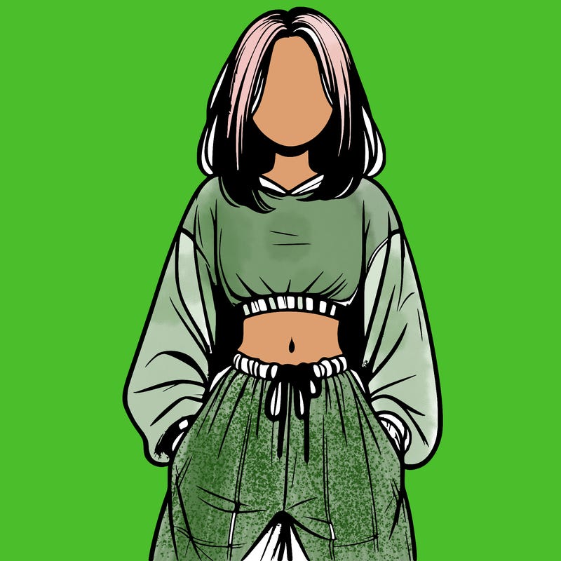 realistic girl faceless with baggy pants and a crop top
