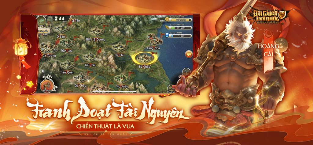 Strategy map interface and Hoang Cai character in Dai Chien Tam Quoc
