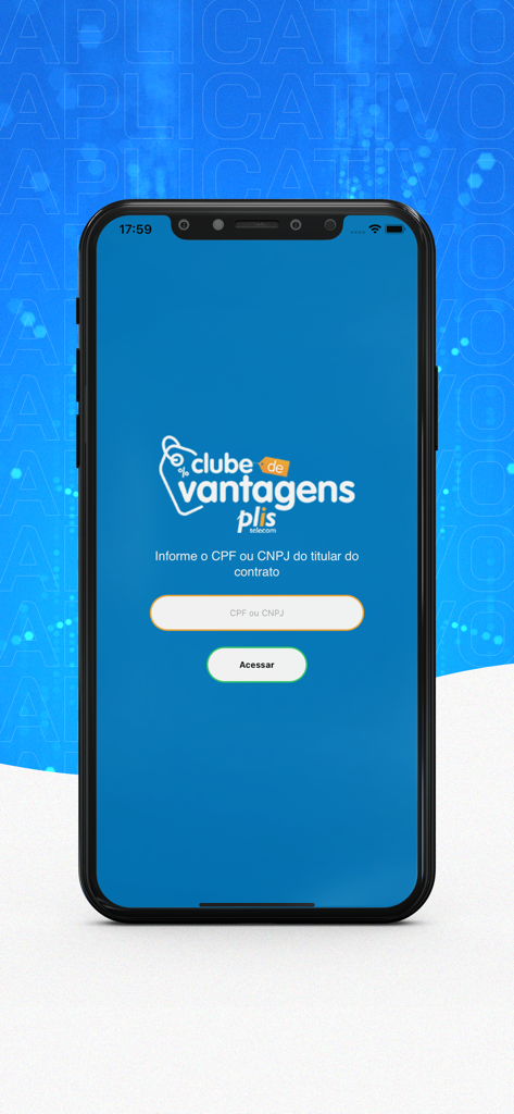 Clube Plis - Tela de login para o aplicativo de recompensas e descontos do Clube Plis telecom