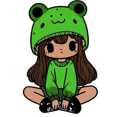 a girl wearing a frog hat and some frog socks