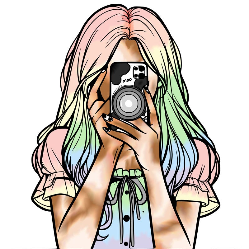 a realistic girl holding her phone taking pictures