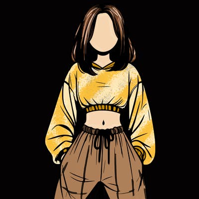 realistic girl faceless with baggy pants and a crop top