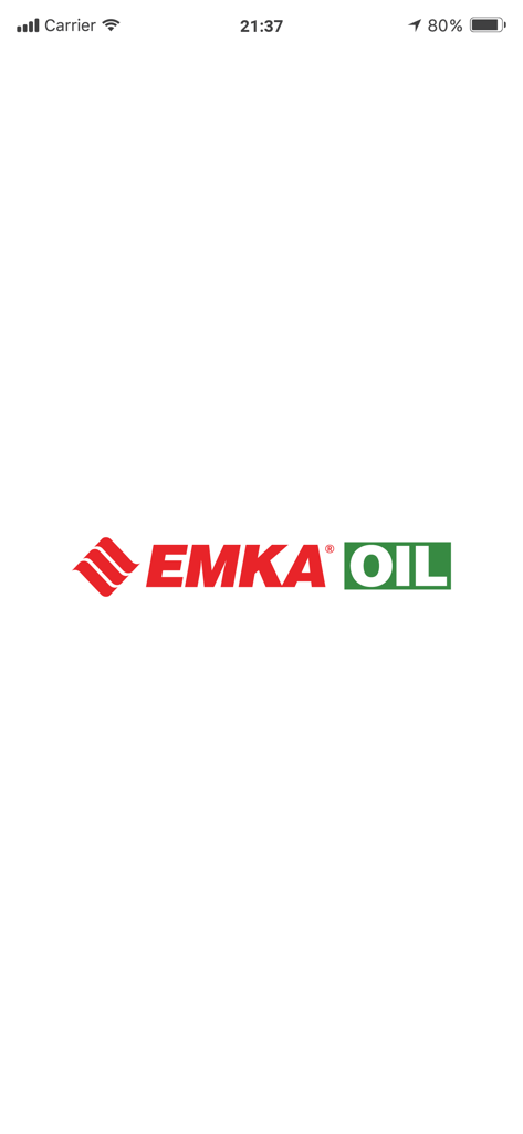 EMKA Oil - EMKA Oil app splash screen featuring the red and green company logo on a white background