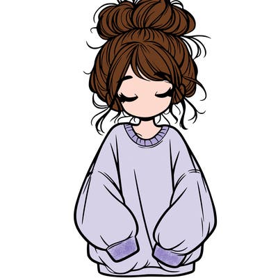 girl with baggy sweatshirt and messy bun