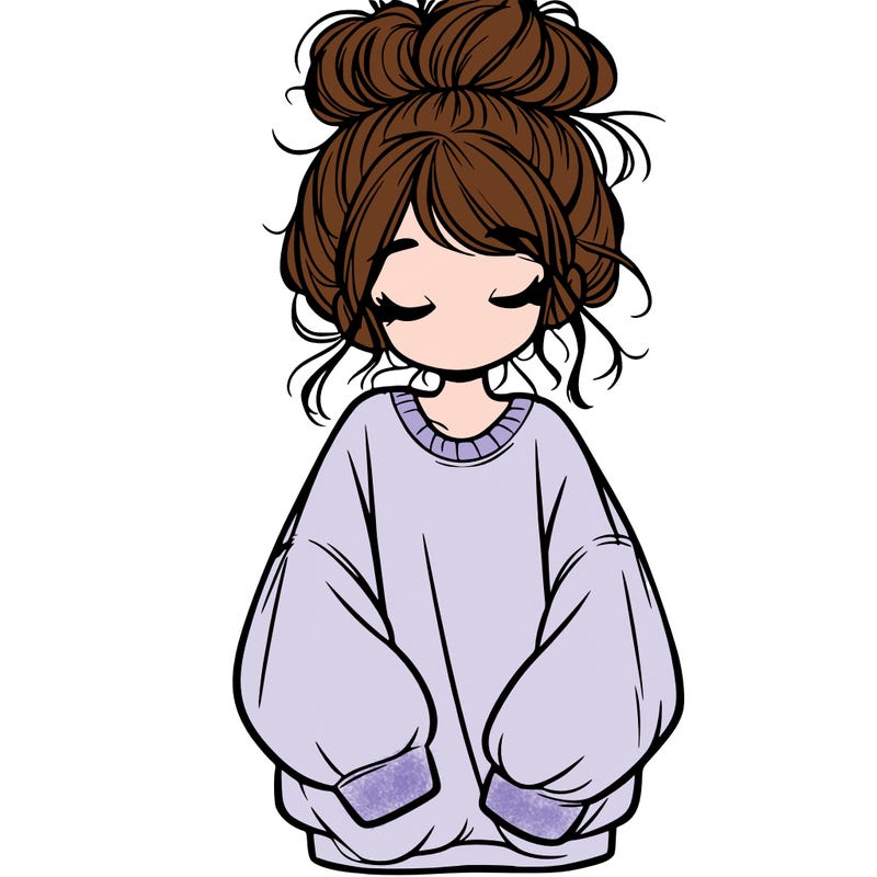 girl with baggy sweatshirt and messy bun