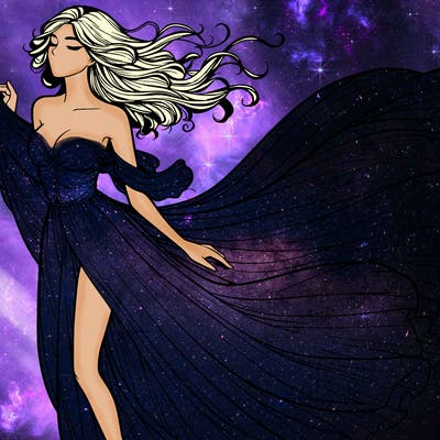 realistic woman in dress flowing the the wind