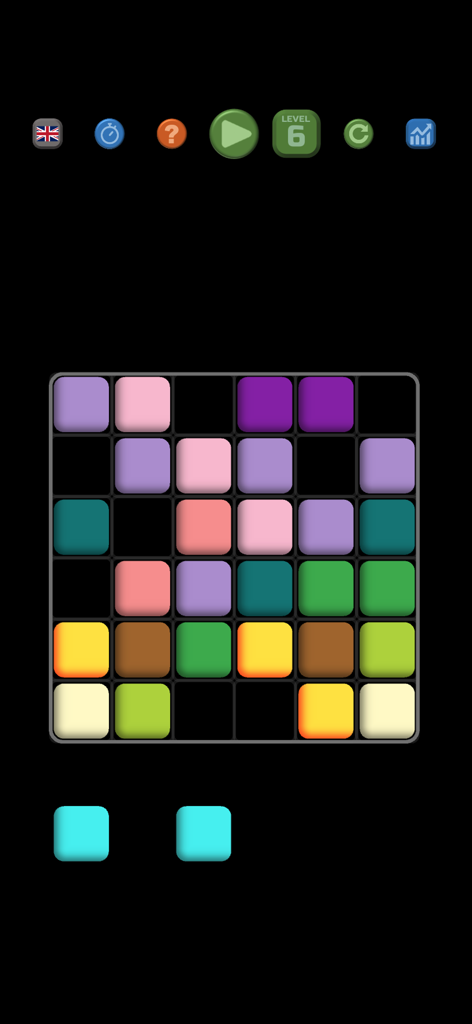 ARDUUM logic puzzle gameplay showing colorful jewels on a grid at level 6