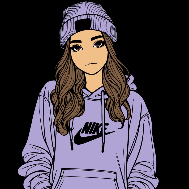 realistic girl wearing a hoodie and a beanie and nikes