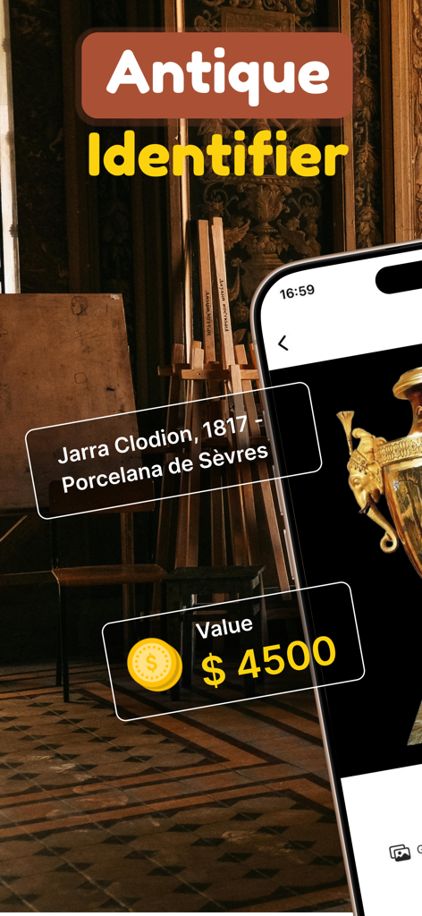 Antique Identifier Value by AI - Mobile app interface for Antique Identifier showing the identification and value of a porcelain vase