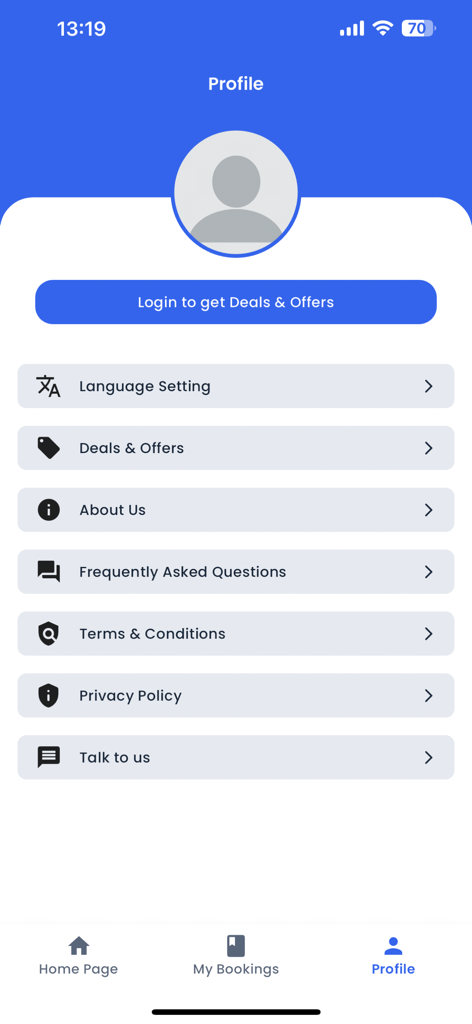 BusSewa - User profile screen of the BusSewa mobile app displaying account settings and navigation options