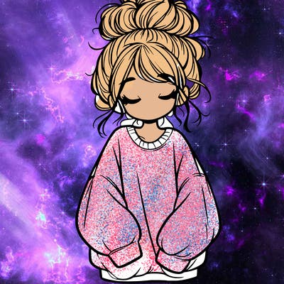 girl with baggy sweatshirt and messy bun